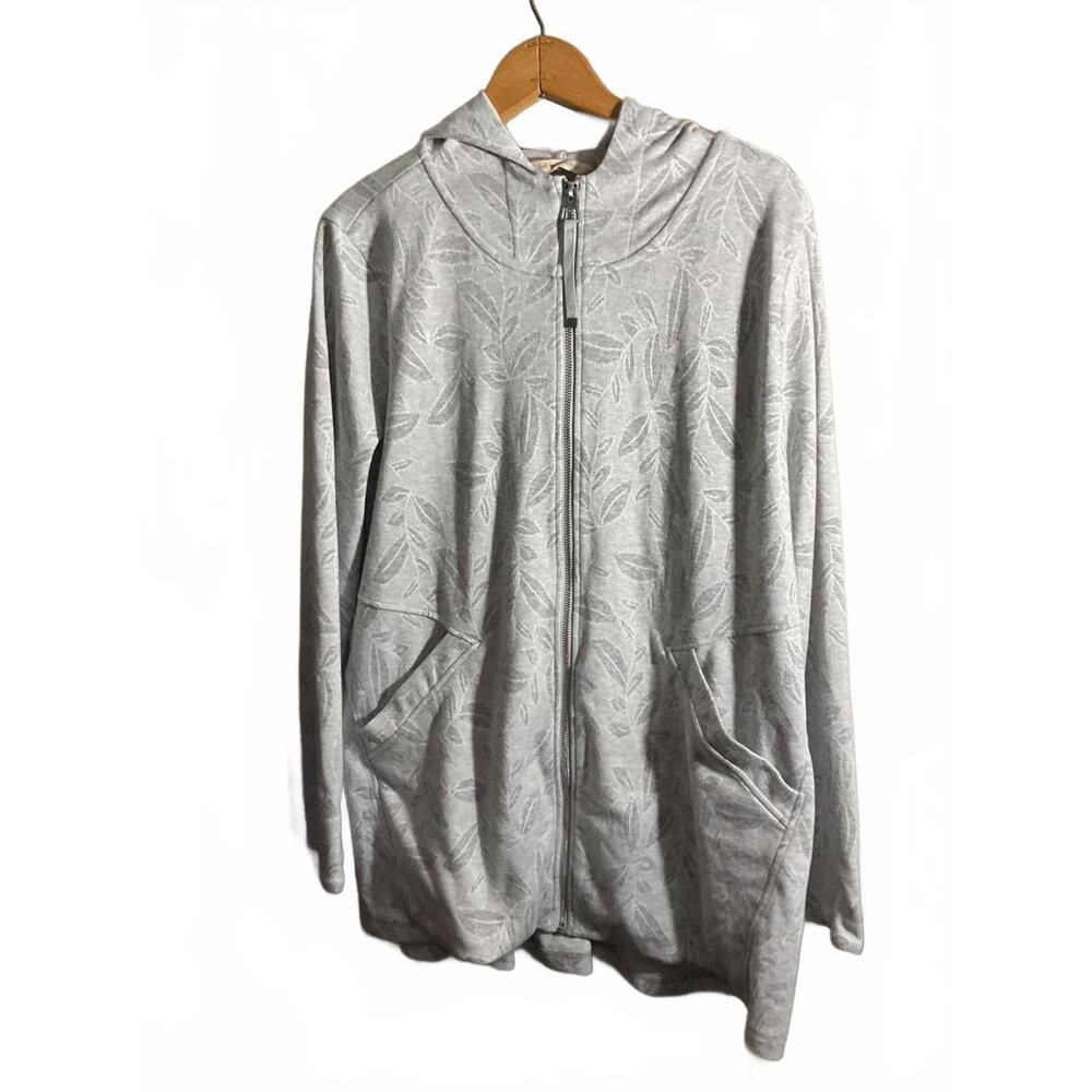 Soft Surroundings Light Gray Leaf Patterned Zip-U… - image 2